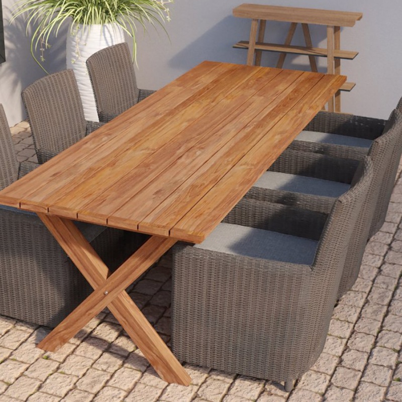 Tuindeco Rustic garden table, teak 350cm with cross legs